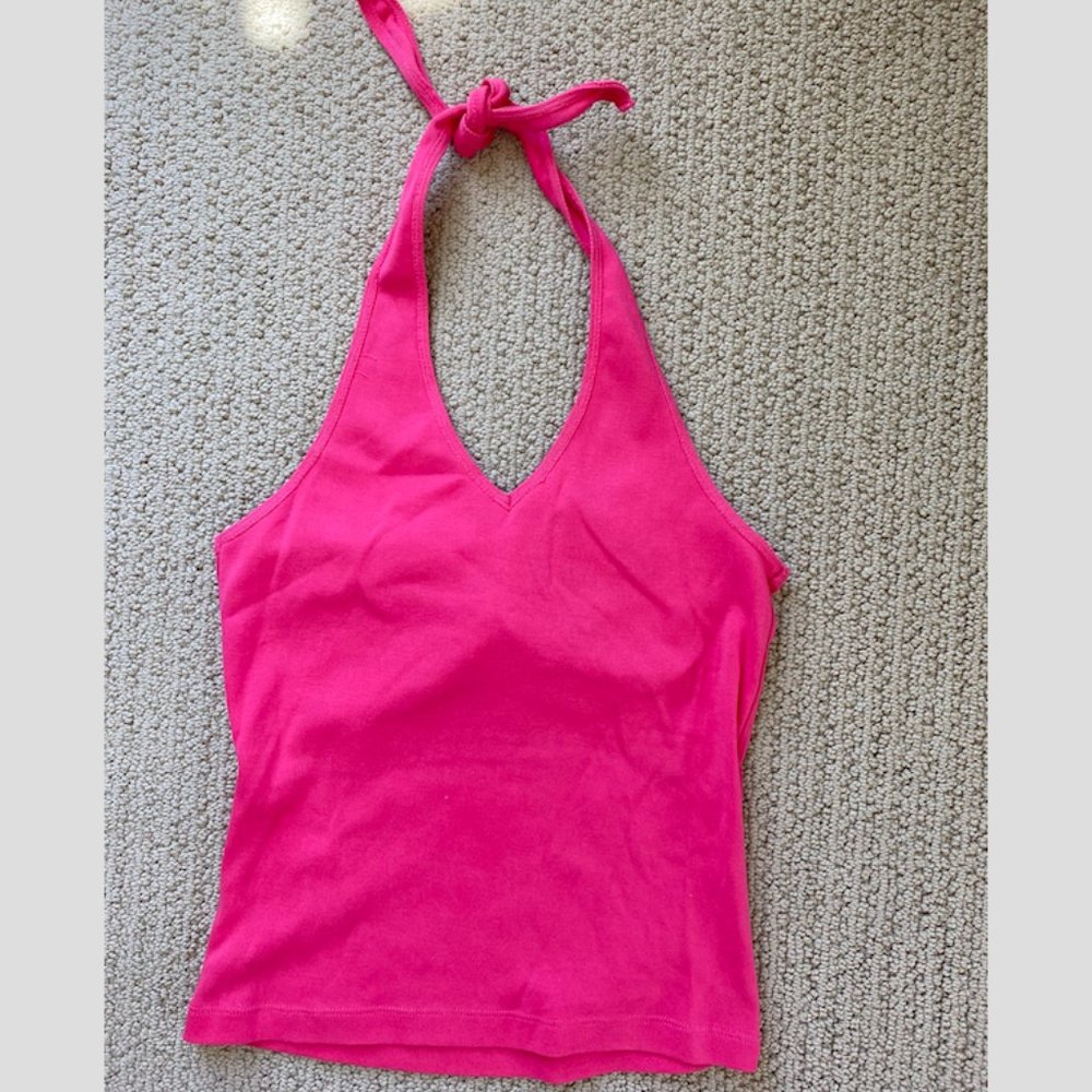 Women's Pink Halter Tank with Tie